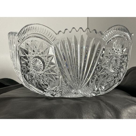 Vntg Unmarked Hobstar & Fan 8” Cut Glass Crystal Bowl ABP Collectable Brilliant - Picture 4 of 16